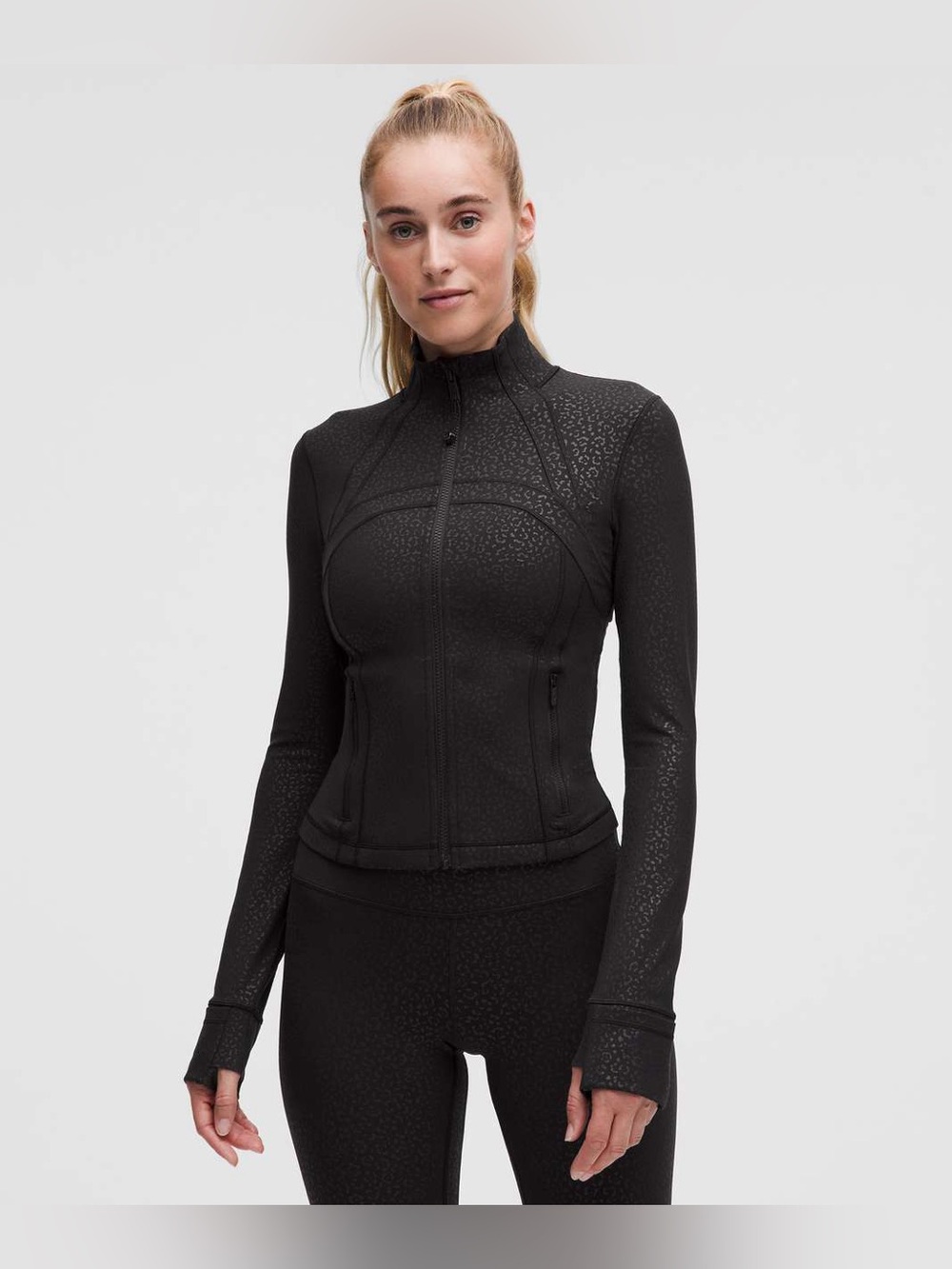 Lululemon Define Cropped Jacket *Nulu Leopard Daisy Emboss Black